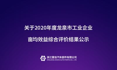 关于2020年度龙泉市工业企业亩均效益综合评价结果公示