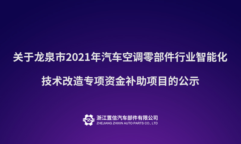 Announcement on the special fund subsidy project for the intelligent technological transformation of the automotive air-conditioning parts industry in Longquan City in 2021