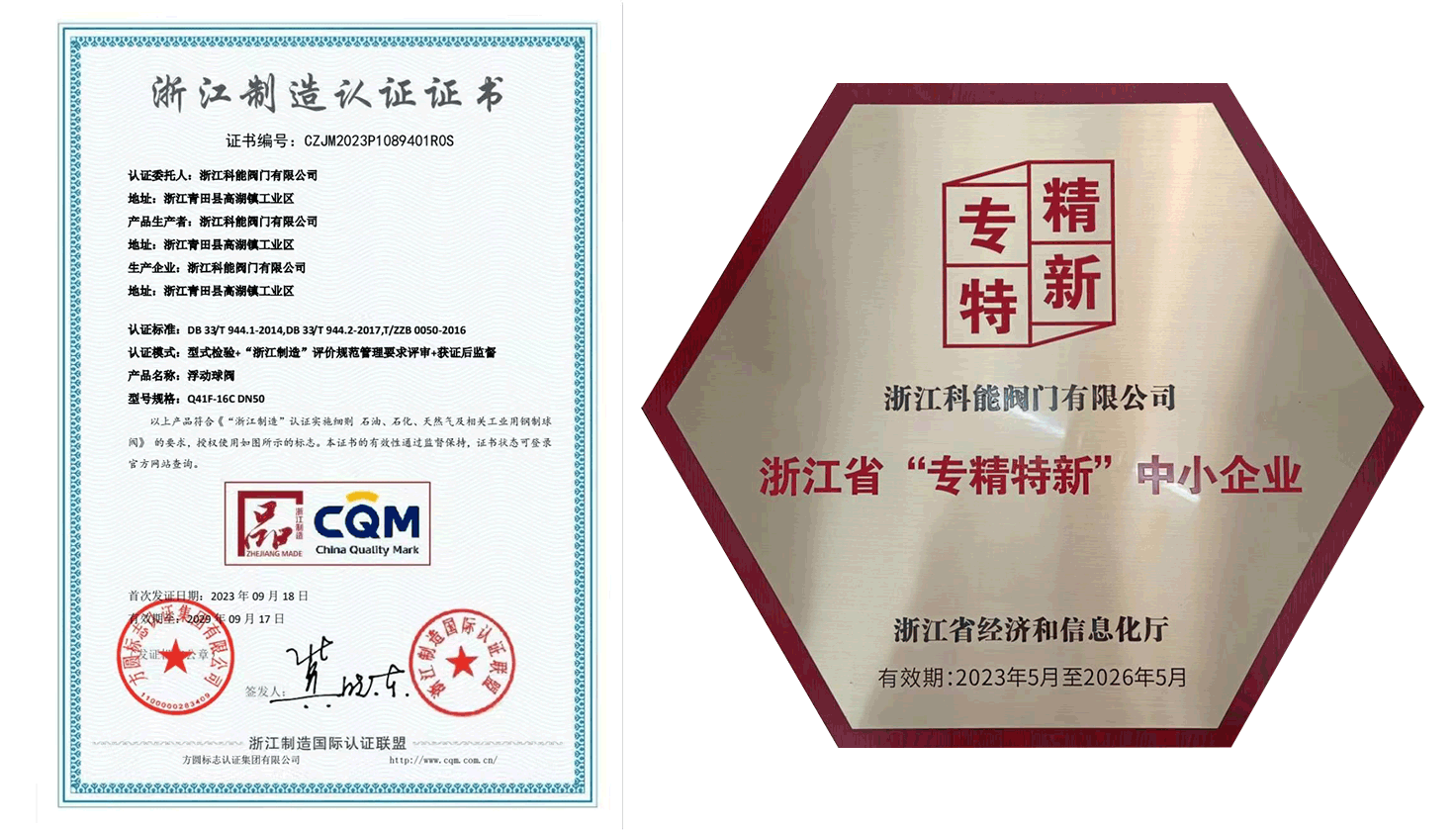 <p>Awarded Zhejiang Manufacturing Certification<br/>Win Zhejiang SME Excellence (SRCI) Award</p>