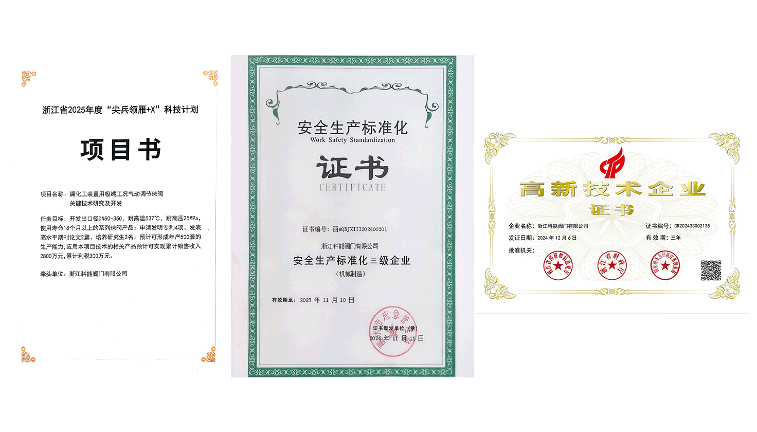 <p>荣获安全生产标准化三级企业<br/>再次通过《浙江省高新技术企业》评审<br/>领衔研发省级科技计划项目</p>