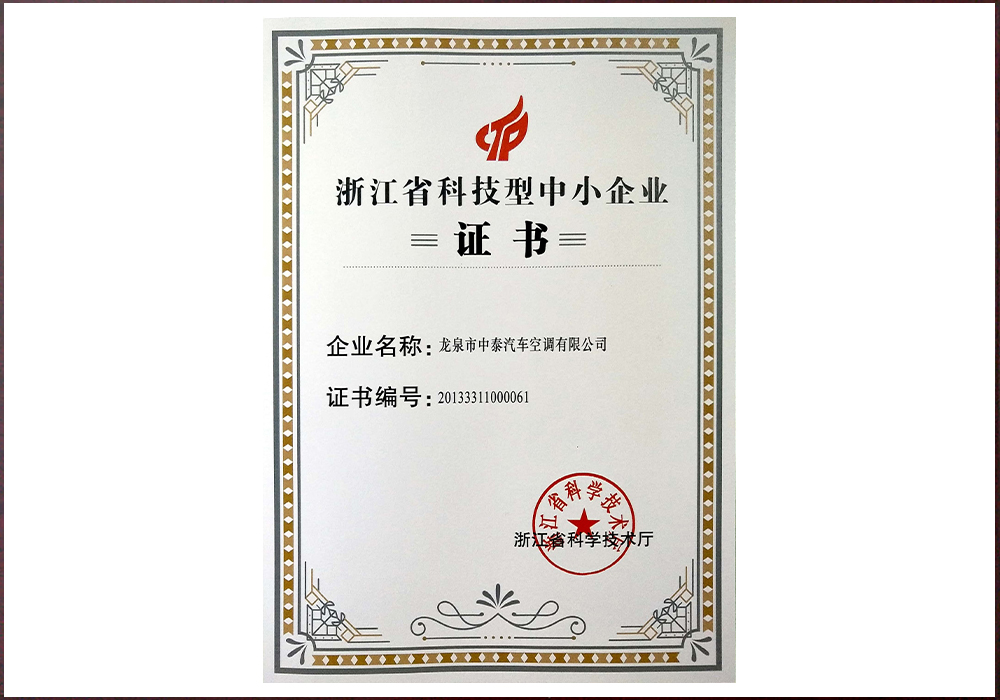 浙江省科技型中小企业证书